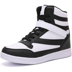 🆕 Women's Black White Hidden Wedge Sneakers 5.5cm High Top Platform Booties